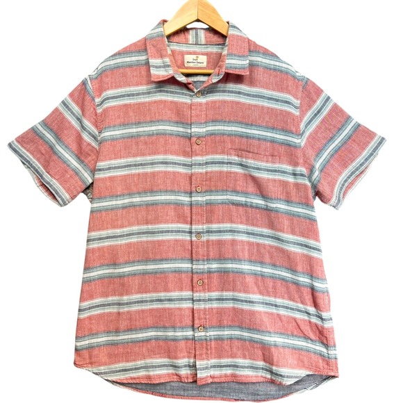 Marine Layer Mens Striped Short Sleeve Button Up Shirt Casual Large - Picture 2 of 7